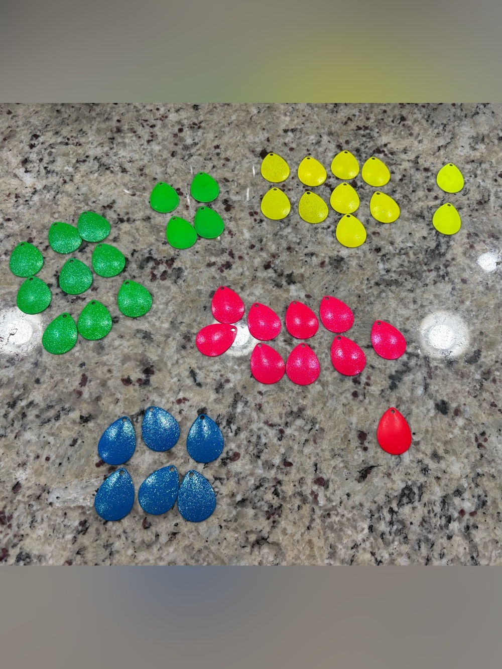 Neon colored metal tear drops fishing lures or earrings Bundle of 40 GUC